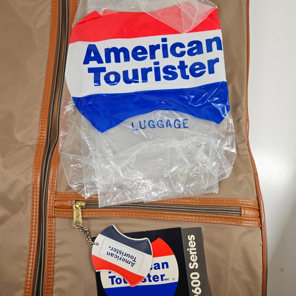 American Tourister 9600 Series Garment Bag Brown Faux Leather Vintage 21x10"